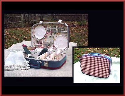 A picnic basket from a re-purposed suitcase.